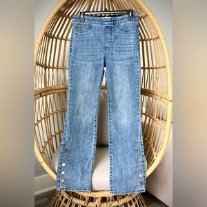 Tribal Jeans  Audrey Mid-Rise Micro Flare Snap Hem Size 4 Boutique Denim Pull On